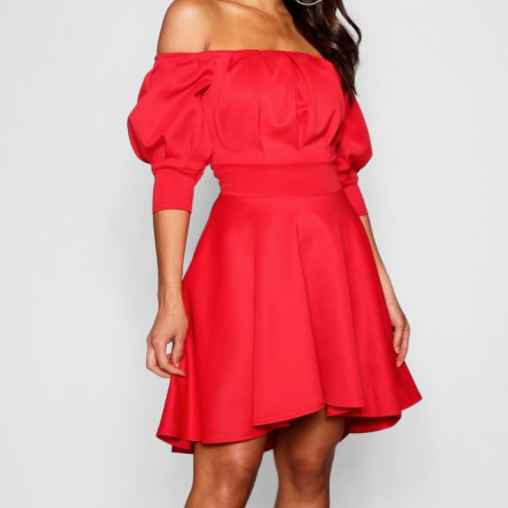 Off The Should High Low Fit and Flare Dress